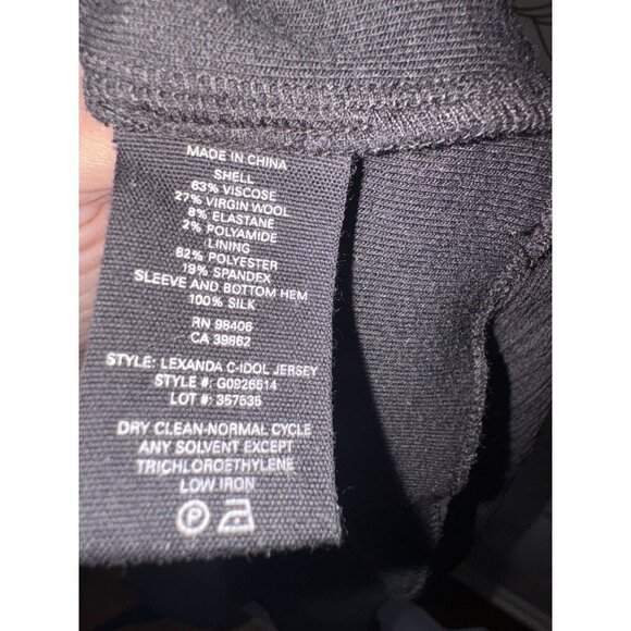 Theory Top Blouse Size Medium Black Idol Bell Sleeve Peplum Wool Silk Trim 077 - Picture 7 of 7